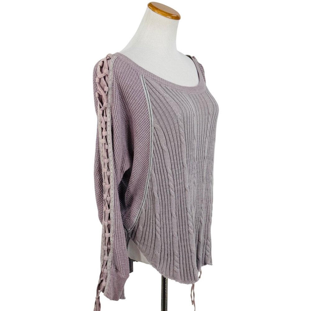 Free People Lilac Lace Up Sleeve Thermal Cable Knit Sweater | Boho Grunge Fairy - Picture 8 of 16